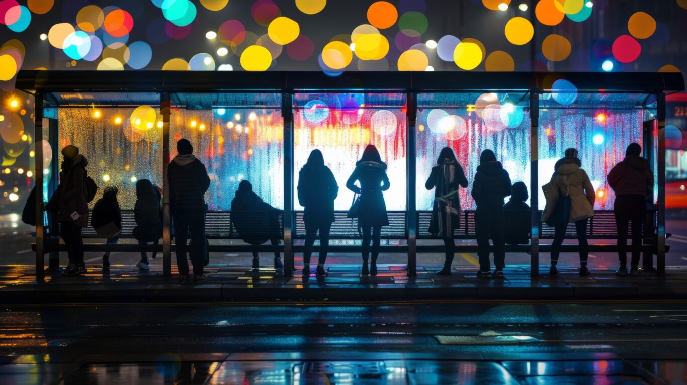 Bushalte stappen uitgaan nacht